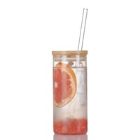Glazen beker met rietje en bamboe deksel (600ml)