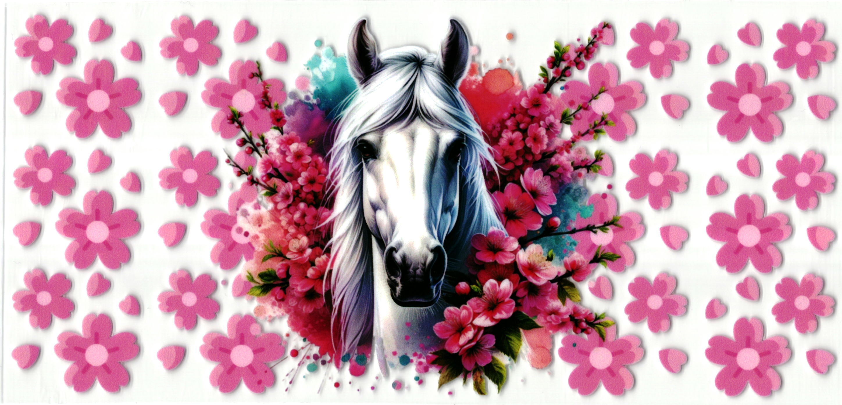UV DTF cup wrap paard-bloemen