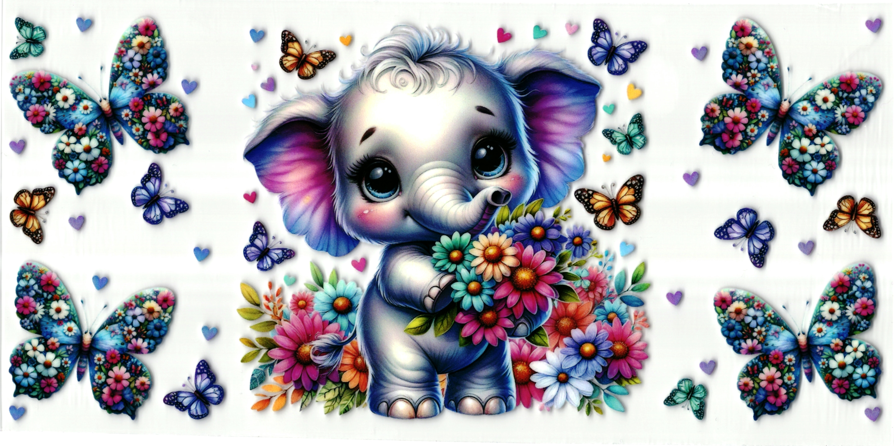 UV DTF cup sticker vlinders-olifant