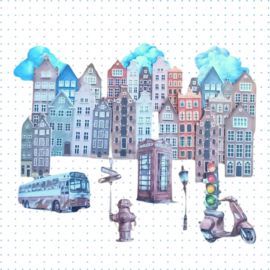 20 kartonnen stickers | Thema de stad