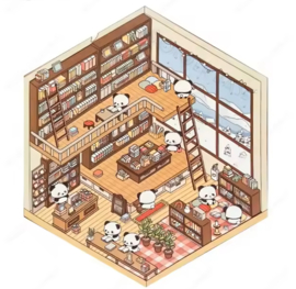 3D Scene stickers- Boekwinkel