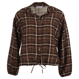 ENJOY. blouse ballon ruitprint bruin 503674