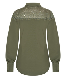 MI PIACE travelstof blouse deep depth met kant MP202435