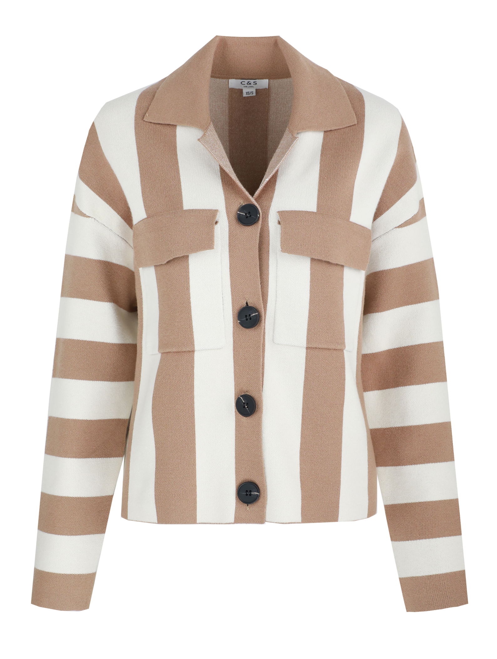 C&S The Label Cecillia knit cardigan wool white - light camel 25NMC07