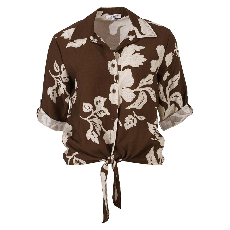ENJOY blouse 3/4 mw allover print bruin 503104