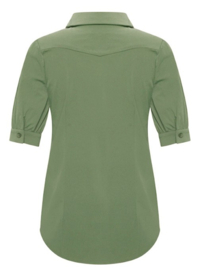 MI PIACE travelstof blouse pofmouw olive MP202270