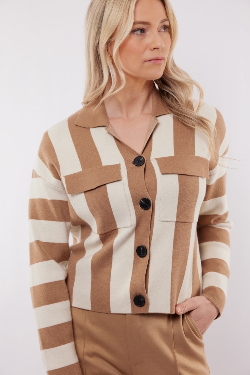 C&S The Label Cecillia knit cardigan wool white - light camel 25NMC07