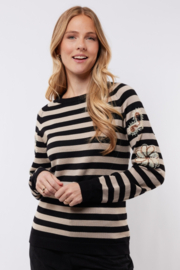 C&S The Label Anouk stripe knit pullover black-sand 25NJC03