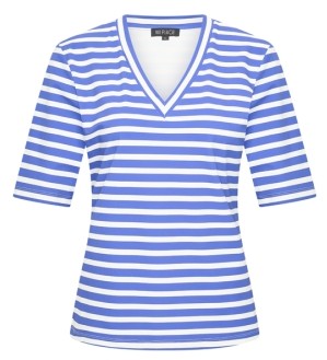 MI PIACE T Shirt v-hals streepprint  kobalt - off-white MP202271