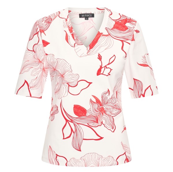 MI PIACE t-shirt v-hals flowerprint  off-white - red MP202271