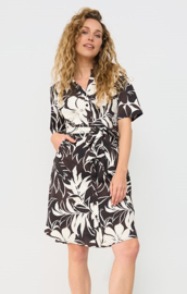 MI PIACE dress v-hals tropical hibiscus print espresso 202807