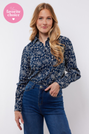 C&S The Label Louisa blouse midnight blue-offwhite 25NZC19