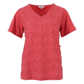 ENJOY t-shirt km v-hals embroidery koraal 472005