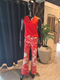 MI PIACE trousers straight tropical hibiscus print red MP202089