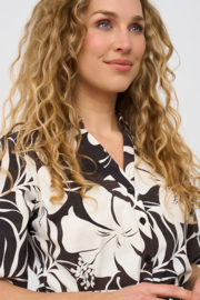 MI PIACE dress v-hals tropical hibiscus print espresso 202807
