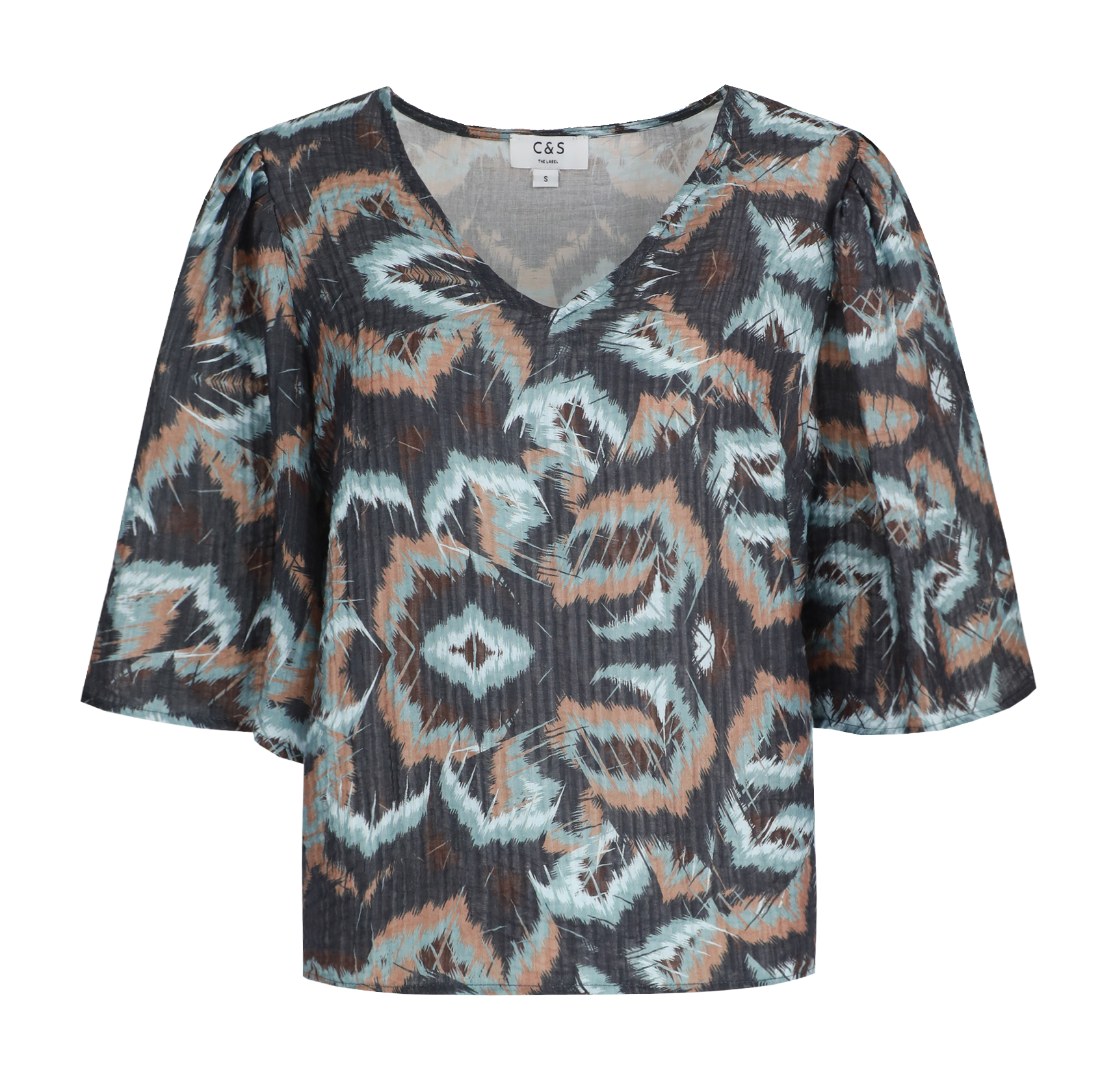 C&S The Label Leonore top dark grey - light camel 25NBC03