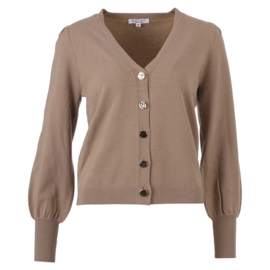 ENJOY gebreid vestje v-hals knop taupe 890502