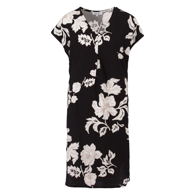 ENJOY jurk v-hals alloverprint zakken zwart 503103