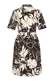 MI PIACE dress v-hals tropical hibiscus print espresso 202807