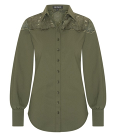 MI PIACE travelstof blouse deep depth met kant MP202435