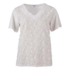 ENJOY t-shirt km v-hals embroidery ecru 472005