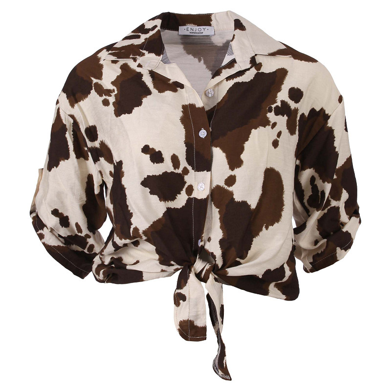 ENJOY blouse allover print donkebruin 683751