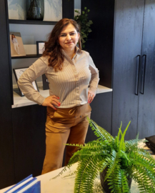 MI PIACE travelstof blouse mocca-kit stripe print MP60840