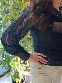 MI PIACE travelstof blouse kant dark blue MP202352