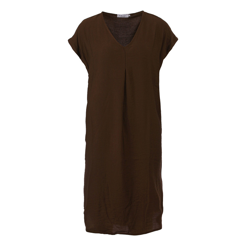 ENJOY jurk v-hals uni donkerbruin 503107