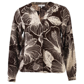 ENJOY blouson v-hals allover bloemprint donkerbruin 472565