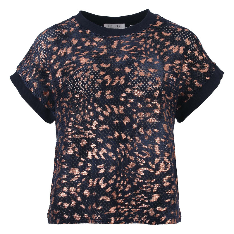 ENJOY top crochet folie print indigo 168450