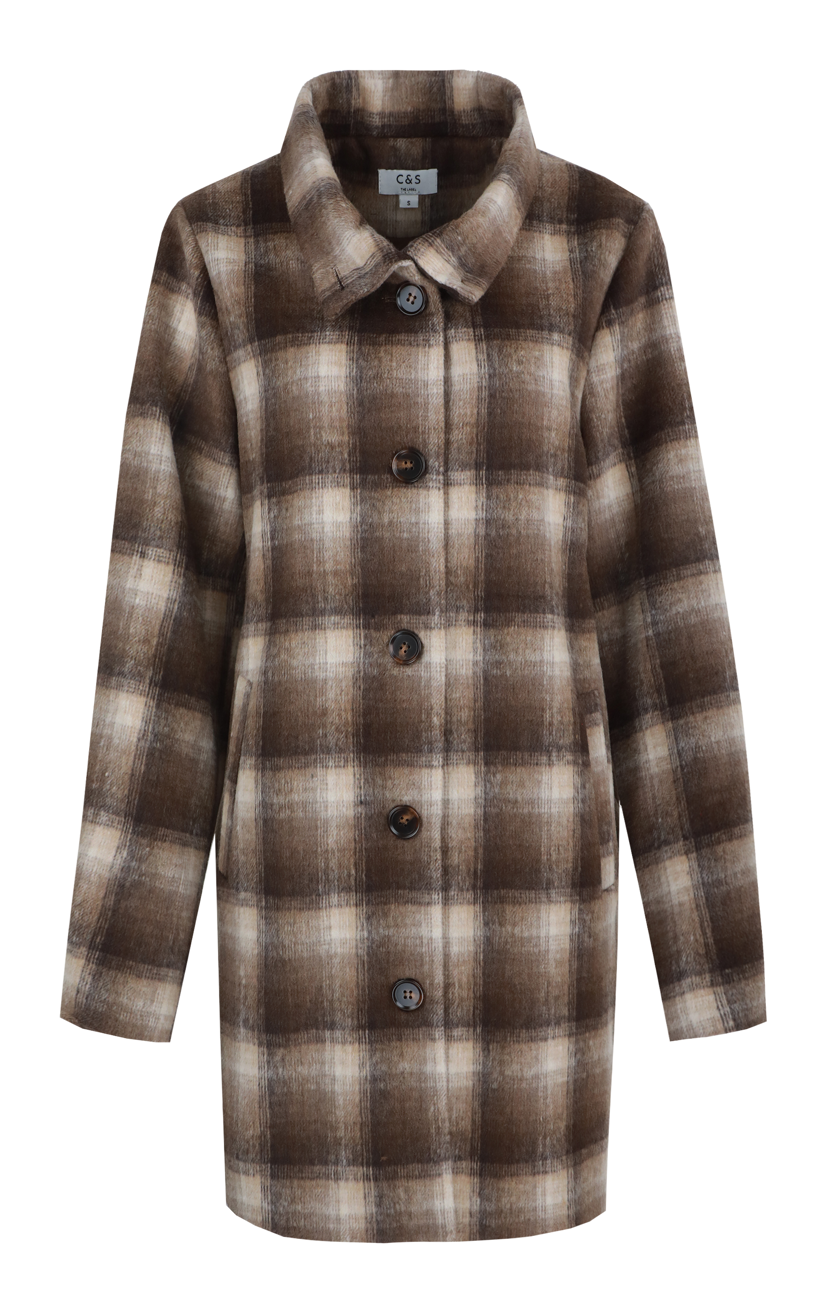 C&S The Label Odette coat dark brown - sand 25NZC24