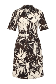 MI PIACE dress v-hals tropical hibiscus print espresso 202807