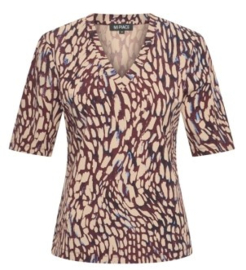 MI PIACE t-shirt v-hals burgundy-latte abstracte print MP202271AEPT
