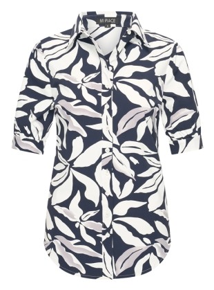 MI PIACE blouse puff sleeve flower print dark blue-offwhite MP202270