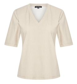 MI PIACE t-shirt v-hals linnen structure print latte MP202271