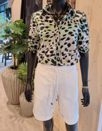 MI PIACE travelstof blouse pofmouw faded camouflage print MP202270
