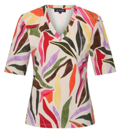 MI PIACE t-shirt v-hals summer leaf dance print off white MP202271
