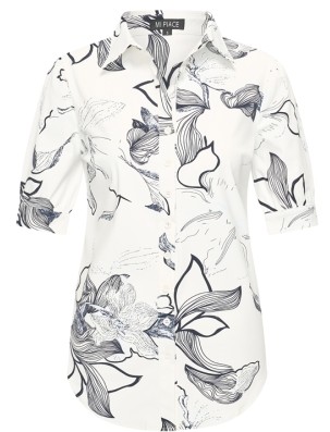 MI PIACE blouse puff line flower print offwhite - dark blue MP202270