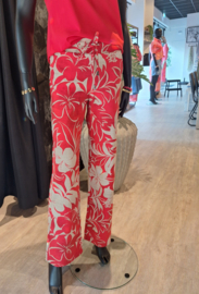 MI PIACE trousers straight tropical hibiscus print red MP202089