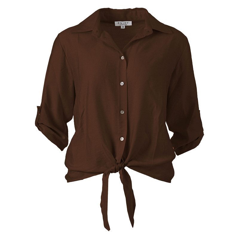 ENJOY blouse 3/4 mw knoop detail bruin 503105
