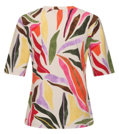 MI PIACE t-shirt v-hals summer leaf dance print off white MP202271