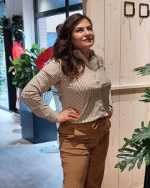 MI PIACE travelstof blouse mocca-kit stripe print MP60840