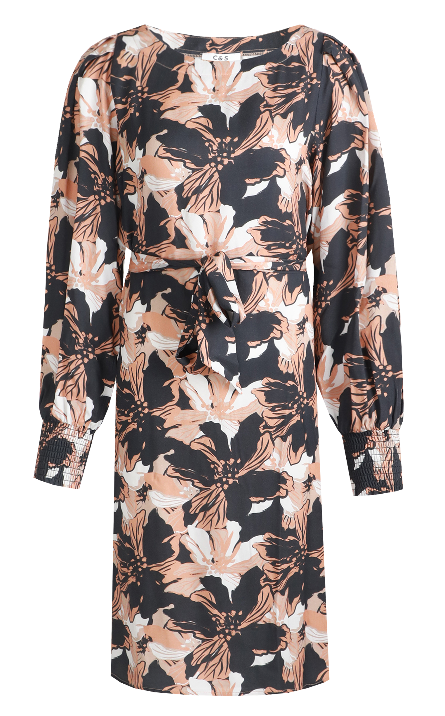 C&S The Label Denise dress black - cognac 25NBC06