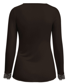 TRIPLE NINE top cashmere with lace v-neck brown TR9003