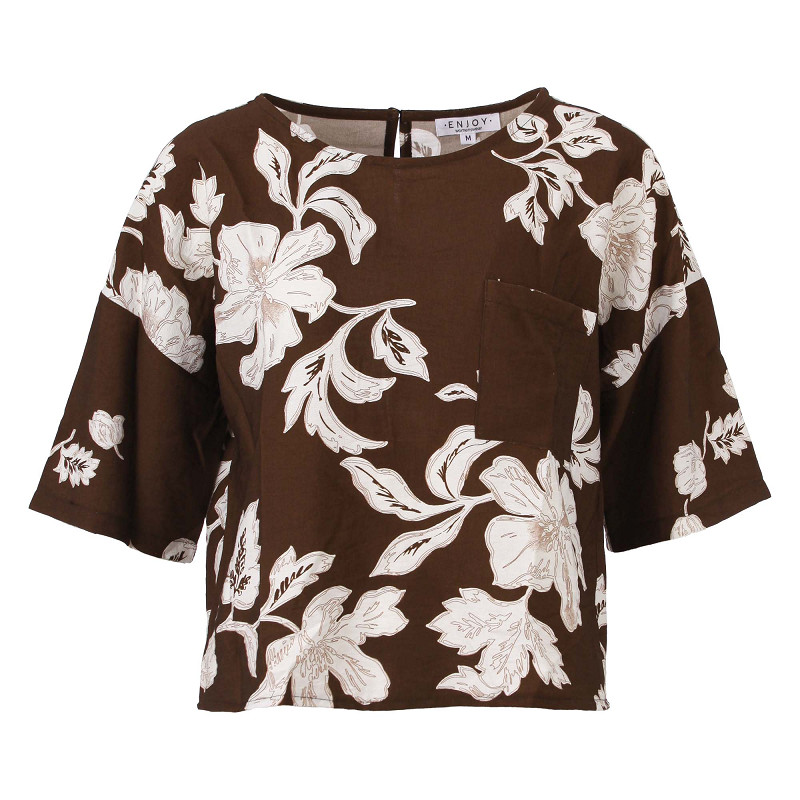 ENJOY top allover print donkerbruin 503102