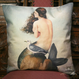 Mermaid with seagull sitting on a rock pillowcase