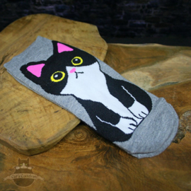 Graue Sneakersocken mit Tuxedo Katze Größe 35-40