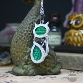 Cat with Malachite natural stone necklace