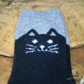 Schwarze Katzensocken mit grauem Rand Größe 35-40